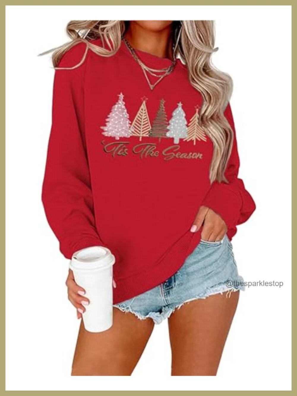 Embroidered Christmas Crewneck Sweatshirt Women Cotton Blend Loose Fit
